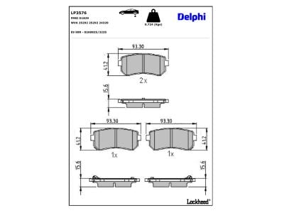 Jeu de 4 plaquettes de frein DELPHI ref. LP3576