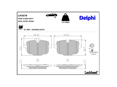 Juego de 4 pastillas de freno (Almohadilla de freno) DELPHI ref. LP3579