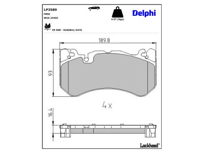 Juego de 4 pastillas de freno (Almohadilla de freno) DELPHI ref. LP3589