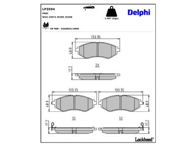 Juego de 4 pastillas de freno (Almohadilla de freno) DELPHI ref. LP3594