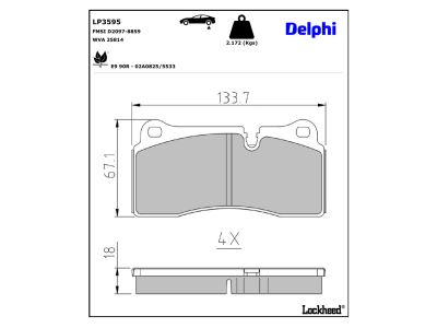 Jeu de 4 plaquettes de frein DELPHI ref. LP3595