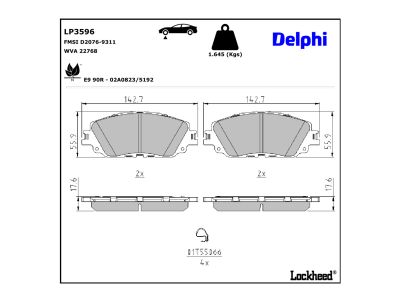 Juego de 4 pastillas de freno (Almohadilla de freno) DELPHI ref. LP3596