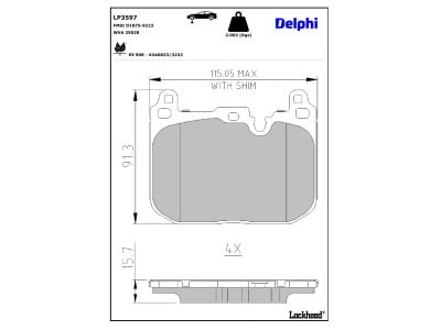 Juego de 4 pastillas de freno (Almohadilla de freno) DELPHI ref. LP3597