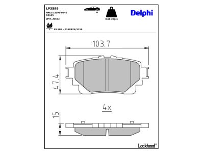 Juego de 4 pastillas de freno (Almohadilla de freno) DELPHI ref. LP3599