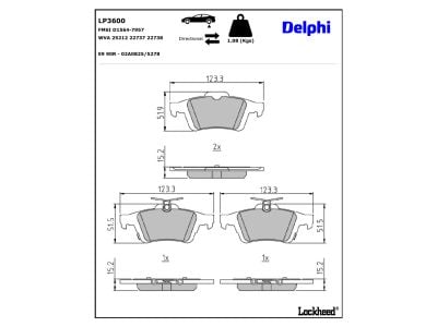 Jeu de 4 plaquettes de frein DELPHI LP3600