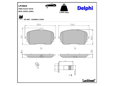 Juego de 4 pastillas de freno (Almohadilla de freno) DELPHI ref. LP3603