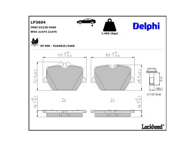 Jogo de 4 pastilhas de travão DELPHI ref. LP3604
