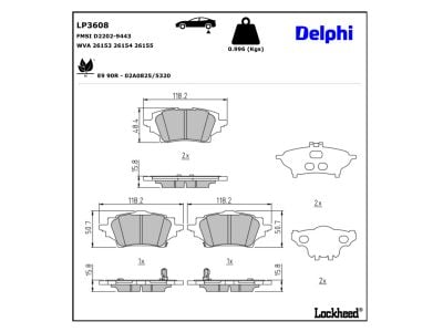 Juego de 4 pastillas de freno (Almohadilla de freno) DELPHI ref. LP3608
