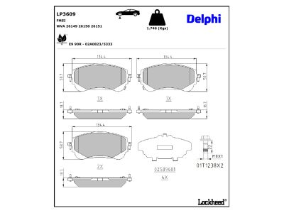 Juego de 4 pastillas de freno (Almohadilla de freno) DELPHI ref. LP3609