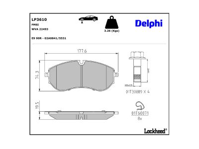 Juego de 4 pastillas de freno (Almohadilla de freno) DELPHI ref. LP3610