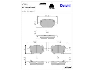 Jogo de 4 pastilhas de travão DELPHI ref. LP3611