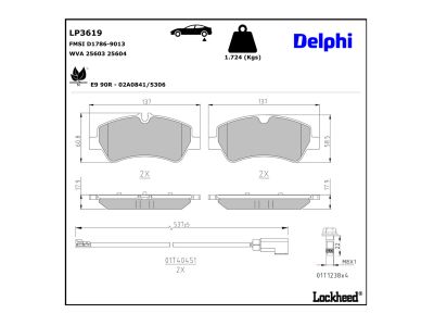 Jeu de 4 plaquettes de frein DELPHI ref. LP3619