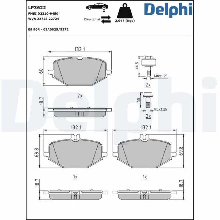 Juego de 4 pastillas de freno (Almohadilla de freno) DELPHI ref. LP3622