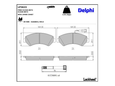 Jogo de 4 pastilhas de travão DELPHI LP3623