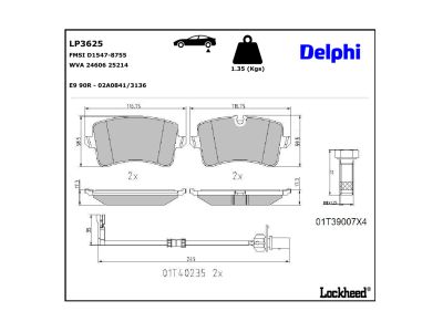Juego de 4 pastillas de freno (Almohadilla de freno) DELPHI ref. LP3625