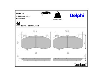 Juego de 4 pastillas de freno (Almohadilla de freno) DELPHI ref. LP3631