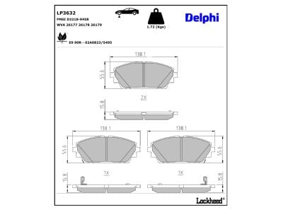 Jogo de 4 pastilhas de travão DELPHI LP3632