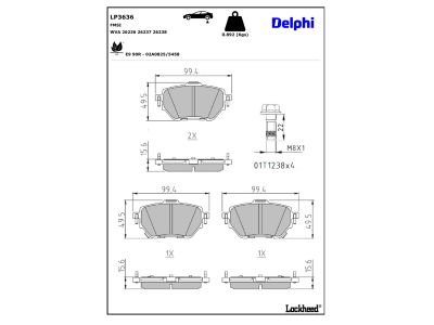 Jogo de 4 pastilhas de travão DELPHI ref. LP3636