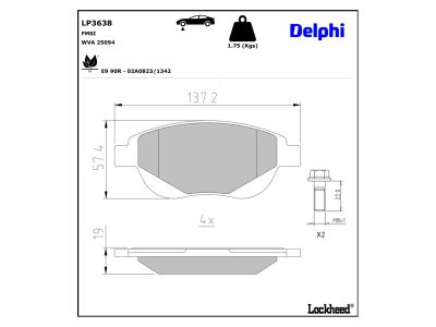 Juego de 4 pastillas de freno (Almohadilla de freno) DELPHI ref. LP3638