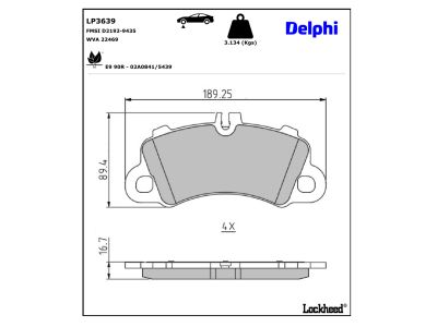 Juego de 4 pastillas de freno (Almohadilla de freno) DELPHI ref. LP3639
