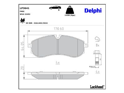 Jeu de 4 plaquettes de frein DELPHI ref. LP3641