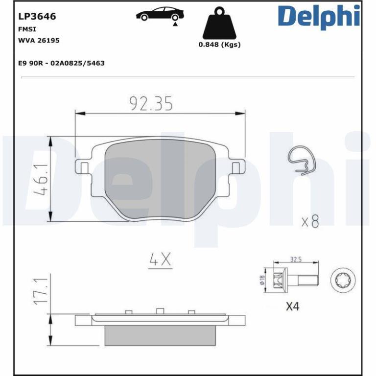 Juego de 4 pastillas de freno (Almohadilla de freno) DELPHI ref. LP3646