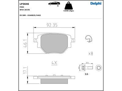 Juego de 4 pastillas de freno (Almohadilla de freno) DELPHI ref. LP3646