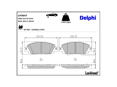 Juego de 4 pastillas de freno (Almohadilla de freno) DELPHI ref. LP3647
