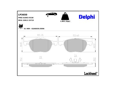Juego de 4 pastillas de freno (Almohadilla de freno) DELPHI ref. LP3650