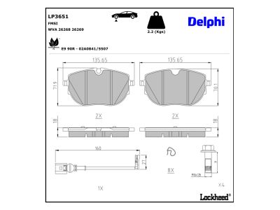 Juego de 4 pastillas de freno (Almohadilla de freno) DELPHI ref. LP3651