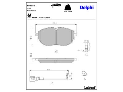 Juego de 4 pastillas de freno (Almohadilla de freno) DELPHI ref. LP3652