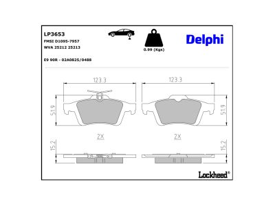 Juego de 4 pastillas de freno (Almohadilla de freno) DELPHI ref. LP3653