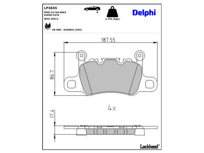Juego de 4 pastillas de freno (Almohadilla de freno) DELPHI ref. LP3655
