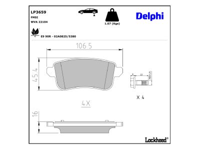 Juego de 4 pastillas de freno (Almohadilla de freno) DELPHI ref. LP3659