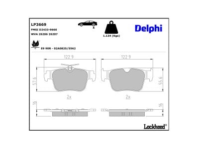 Juego de 4 pastillas de freno (Almohadilla de freno) DELPHI ref. LP3669