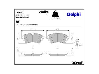 Jeu de 4 plaquettes de frein DELPHI LP3670
