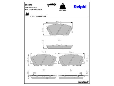 Juego de 4 pastillas de freno (Almohadilla de freno) DELPHI ref. LP3673