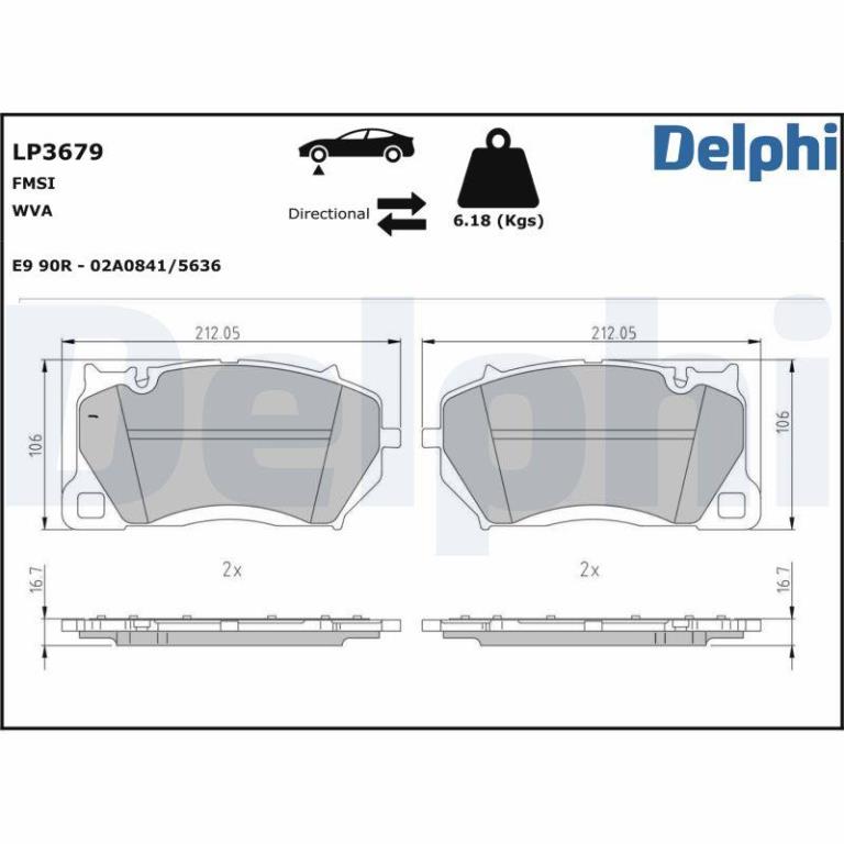Juego de 4 pastillas de freno (Almohadilla de freno) DELPHI ref. LP3679
