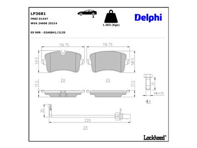 Jogo de 4 pastilhas de travão DELPHI ref. LP3681