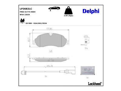 Jeu de 4 plaquettes de frein DELPHI LP3682LC