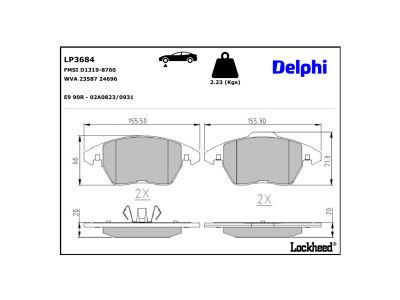 Juego de 4 pastillas de freno (Almohadilla de freno) DELPHI ref. LP3684