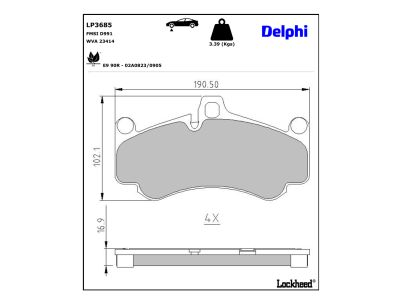 Jeu de 4 plaquettes de frein DELPHI ref. LP3685