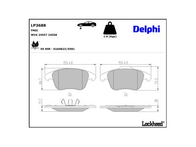 Jogo pastilhas travão, travão de estacionamento de disco DELPHI ref. LP3688