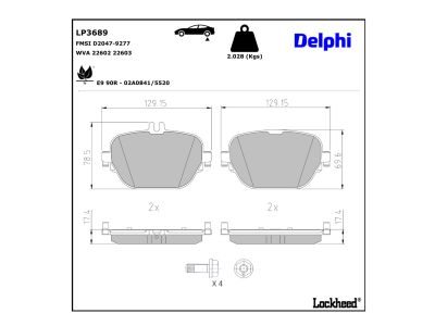 Juego de 4 pastillas de freno (Almohadilla de freno) DELPHI ref. LP3689