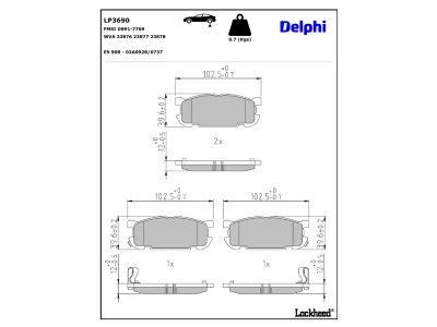 Juego de 4 pastillas de freno (Almohadilla de freno) DELPHI ref. LP3690