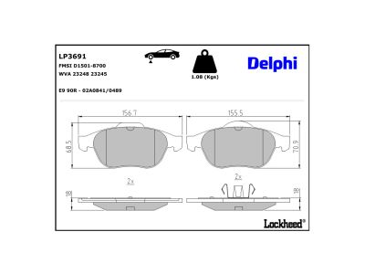 Jeu de 4 plaquettes de frein DELPHI ref. LP3691