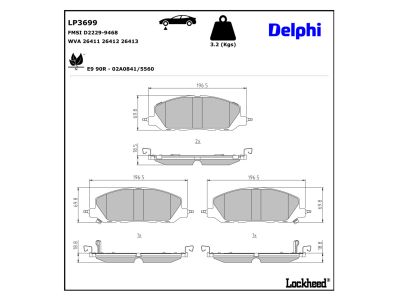 Juego de 4 pastillas de freno (Almohadilla de freno) DELPHI ref. LP3699