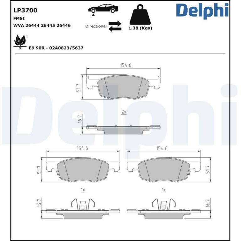 Juego de 4 pastillas de freno (Almohadilla de freno) DELPHI ref. LP3700
