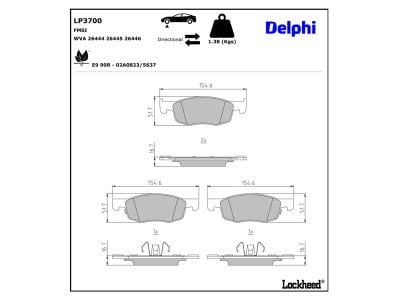 Juego de 4 pastillas de freno (Almohadilla de freno) DELPHI ref. LP3700