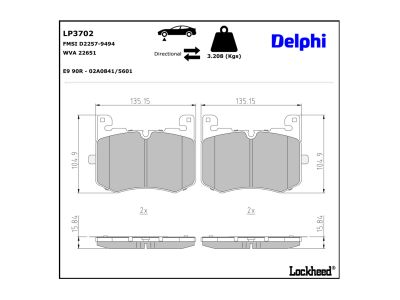 Juego de 4 pastillas de freno (Almohadilla de freno) DELPHI ref. LP3702